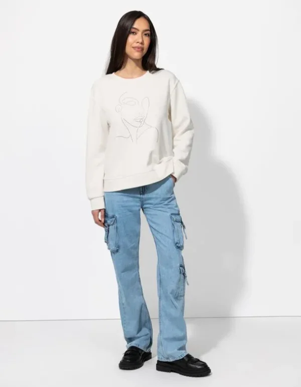Sweatshirt - Ziersteine - weiß