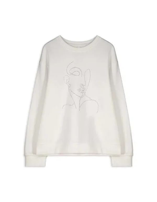 Sweatshirt - Ziersteine - weiß