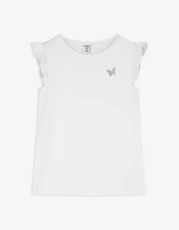 T-Shirt - Ärmel mit Volants - weiß