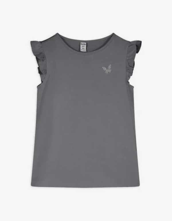 T-Shirt - Ärmel mit Volants - dunkelgrau