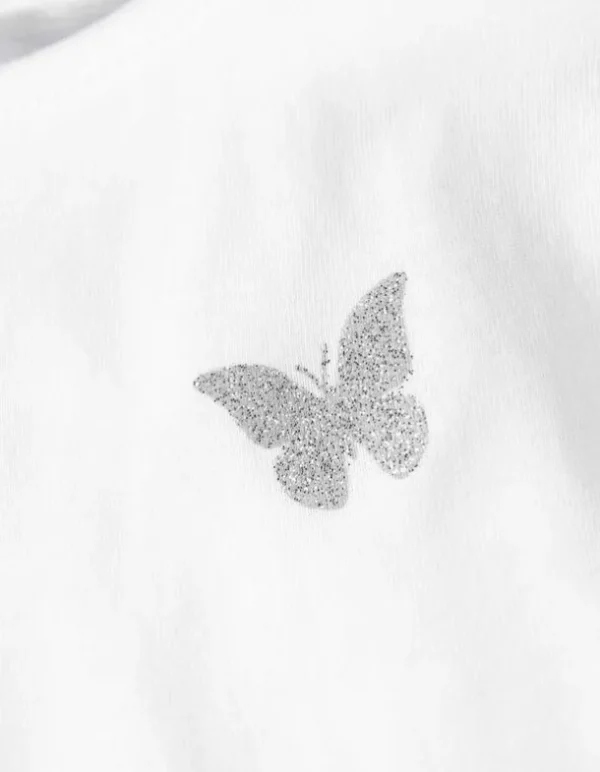 T-Shirt - Ärmel mit Volants - weiß