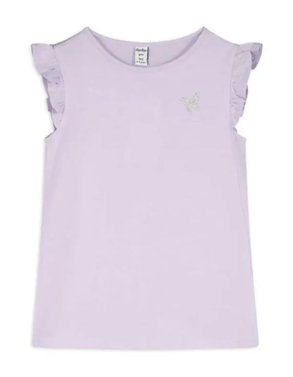 T-Shirt - Ärmel mit Volants - lila