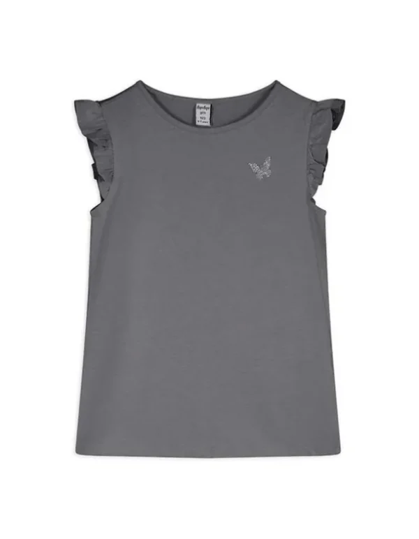 T-Shirt - Ärmel mit Volants - dunkelgrau