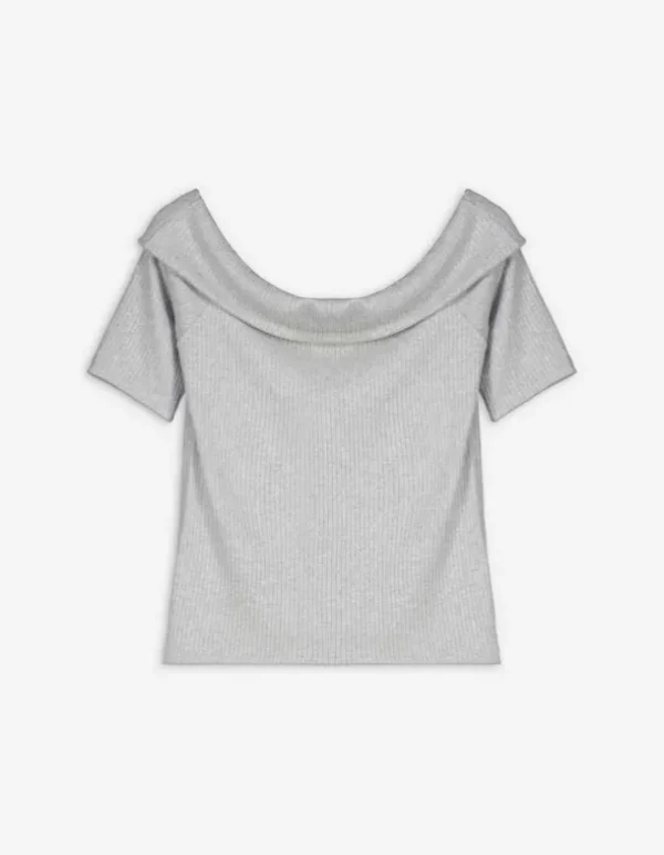 T-Shirt - Carmen-Ausschnitt - grau