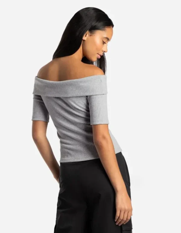 T-Shirt - Carmen-Ausschnitt - grau