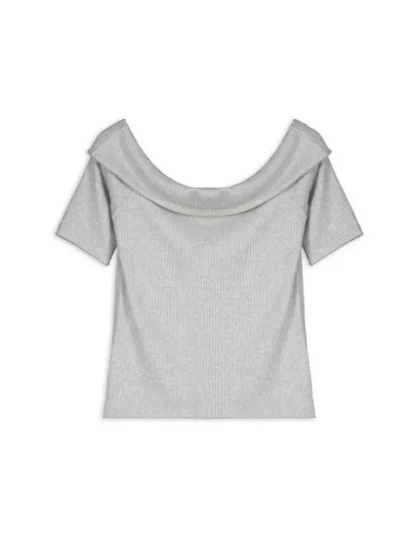 T-Shirt - Carmen-Ausschnitt - grau