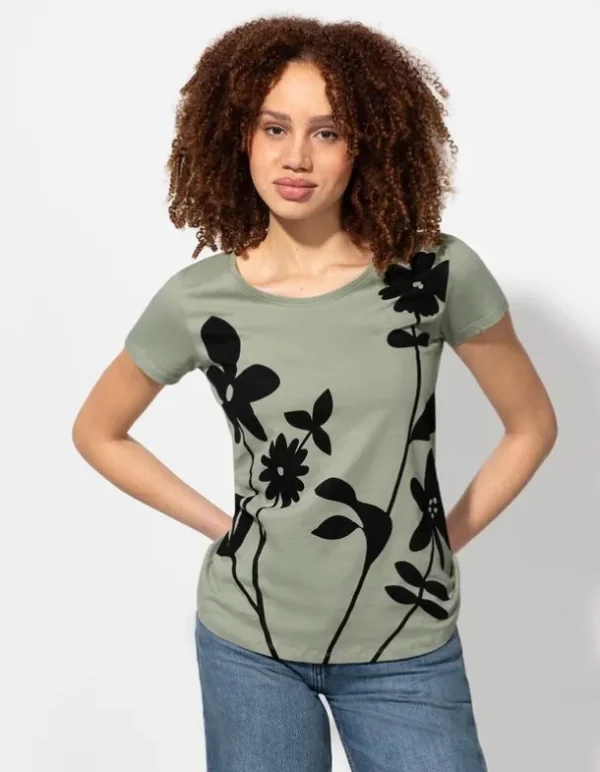 T-Shirt - Florales Muster - hellgrün