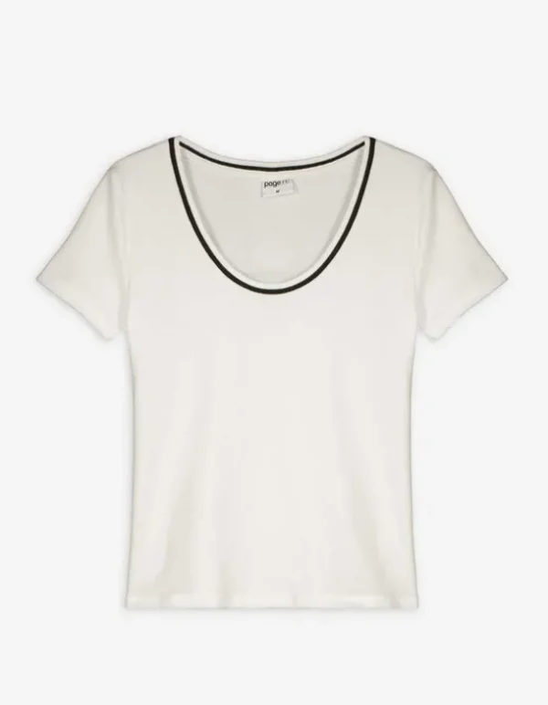 T-Shirt - Kontraststreifen - weiß