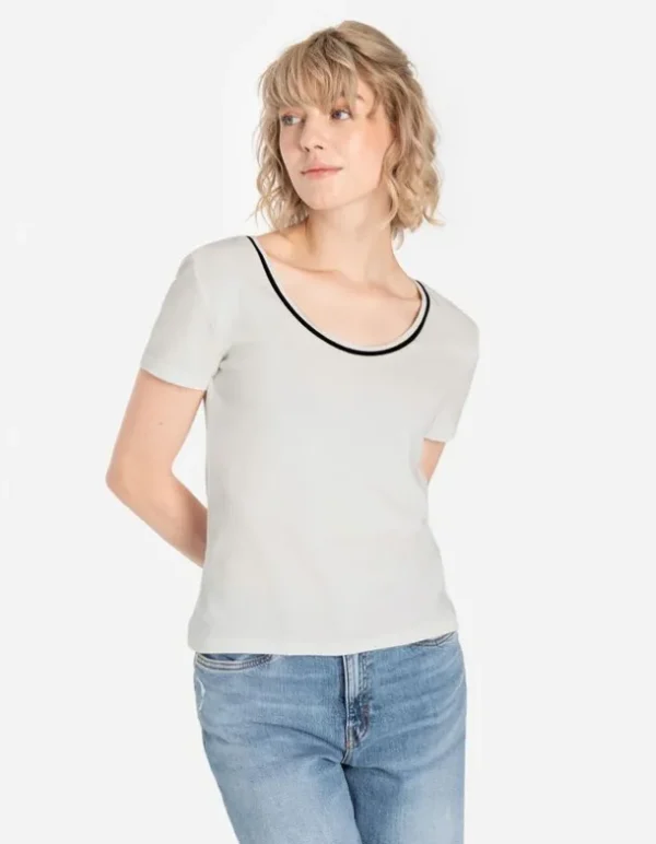 T-Shirt - Kontraststreifen - weiß
