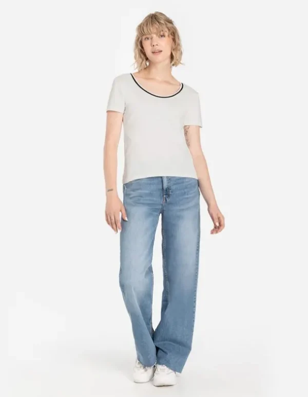 T-Shirt - Kontraststreifen - weiß