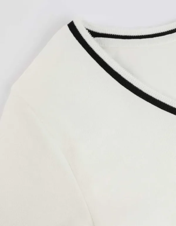 T-Shirt - Kontraststreifen - weiß