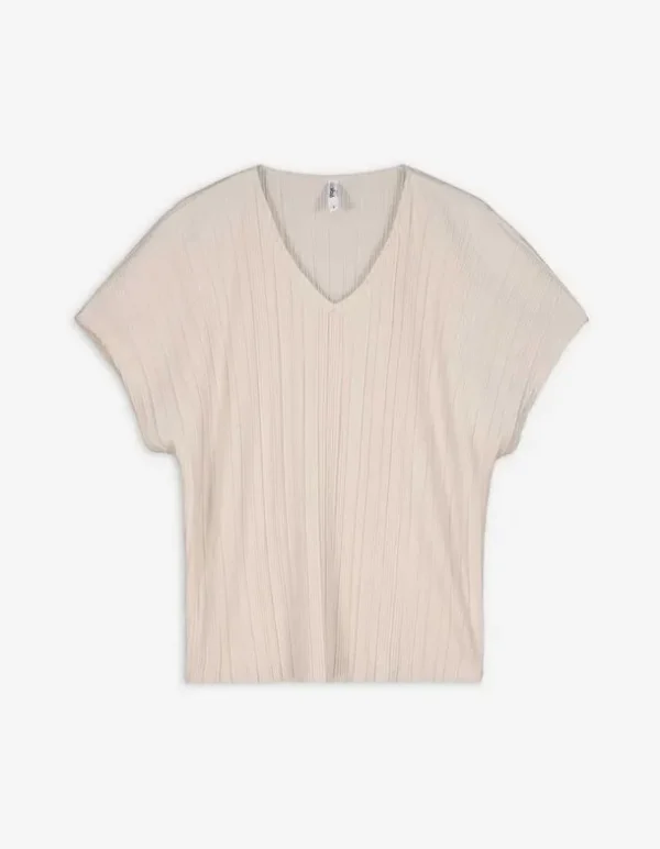 T-Shirt - Plisseefalten - beige