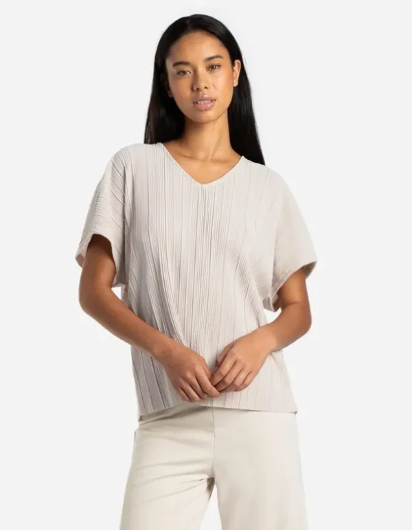 T-Shirt - Plisseefalten - beige