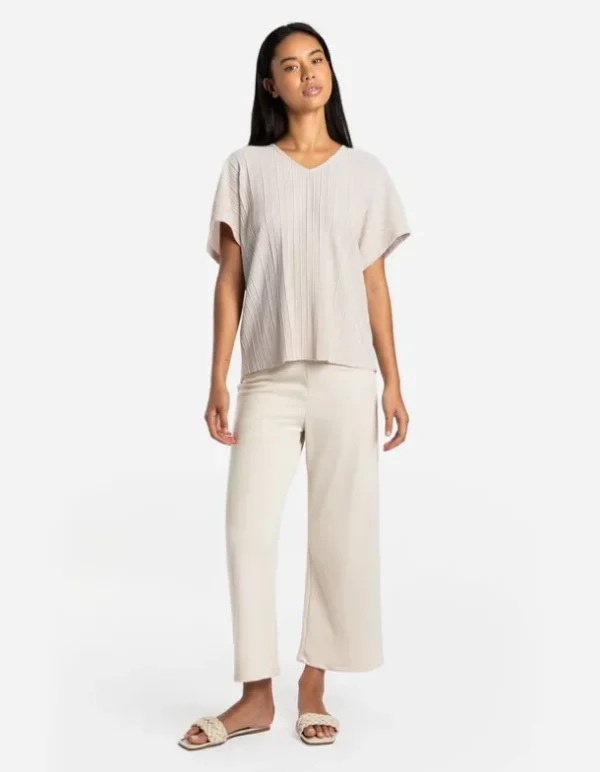 T-Shirt - Plisseefalten - beige