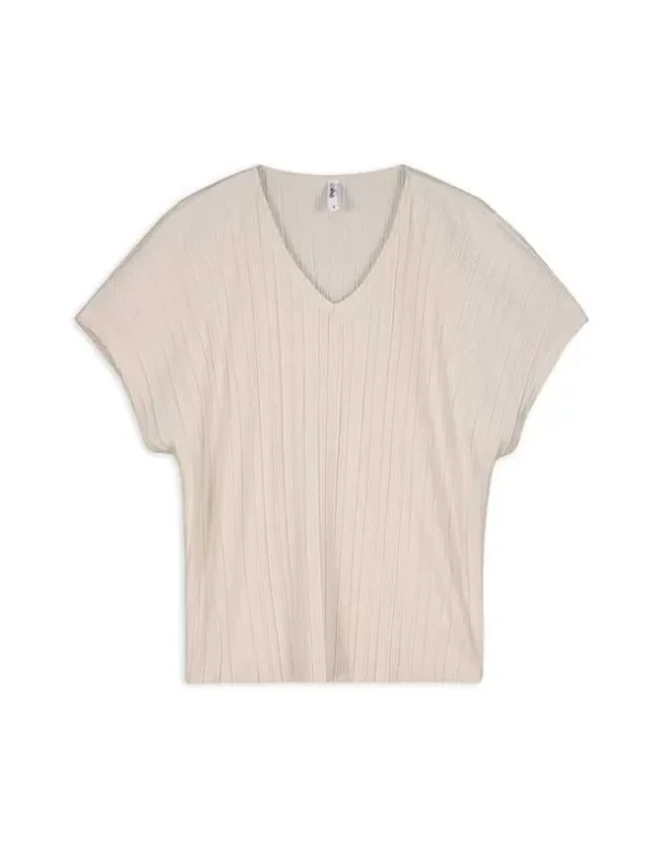 T-Shirt - Plisseefalten - beige