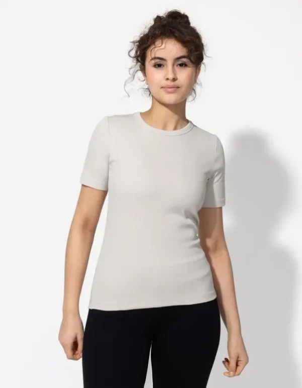 T-Shirt - Rippenstruktur - beige