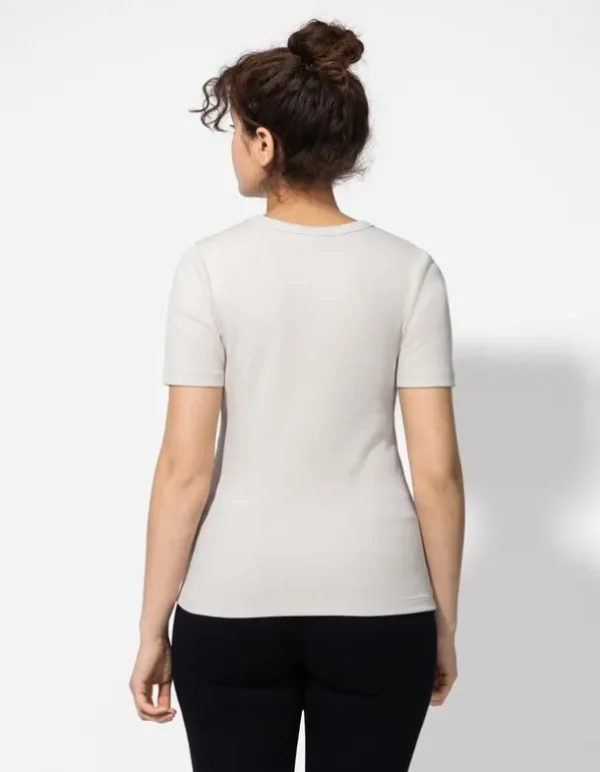 T-Shirt - Rippenstruktur - beige