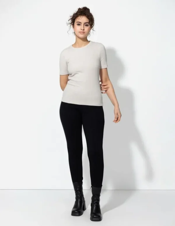 T-Shirt - Rippenstruktur - beige