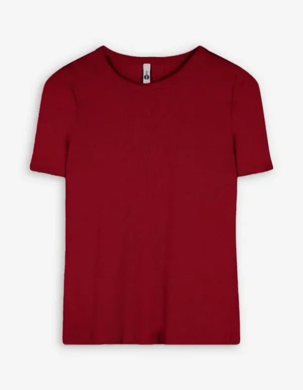 T-Shirt - Rippenstruktur - dunkelrot