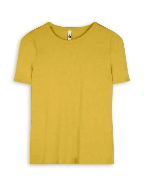T-Shirt - Rippenstruktur - dunkelgelb
