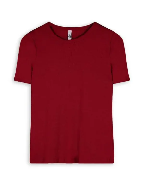 T-Shirt - Rippenstruktur - dunkelrot