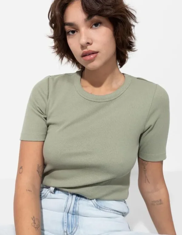 T-Shirt - Rippenstruktur - hellgrün
