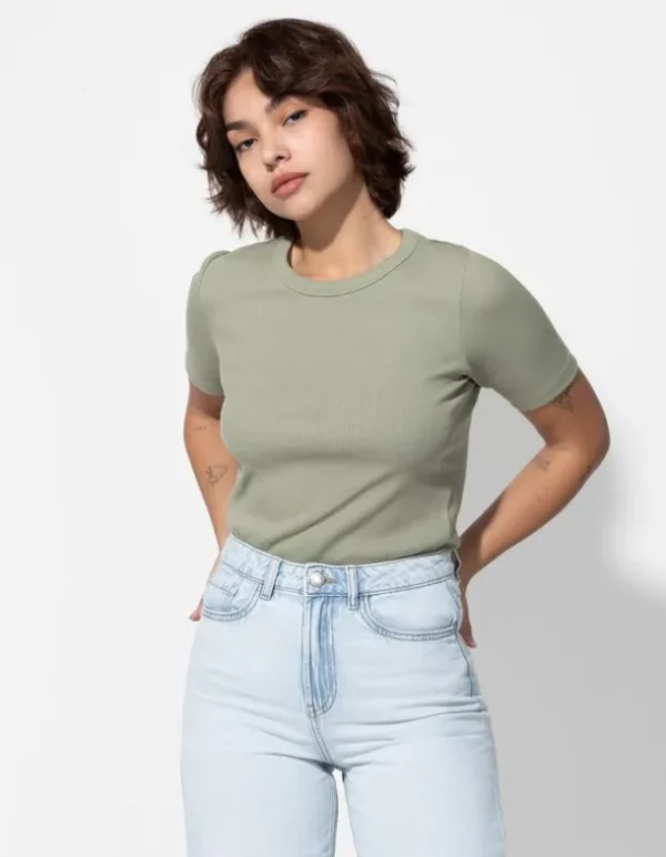 T-Shirt - Rippenstruktur - hellgrün