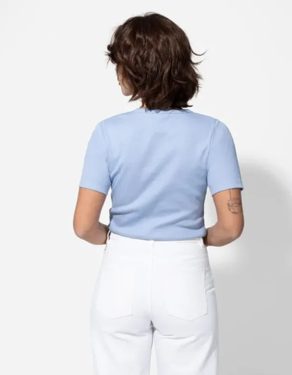 T-Shirt - Rippenstruktur - hellblau