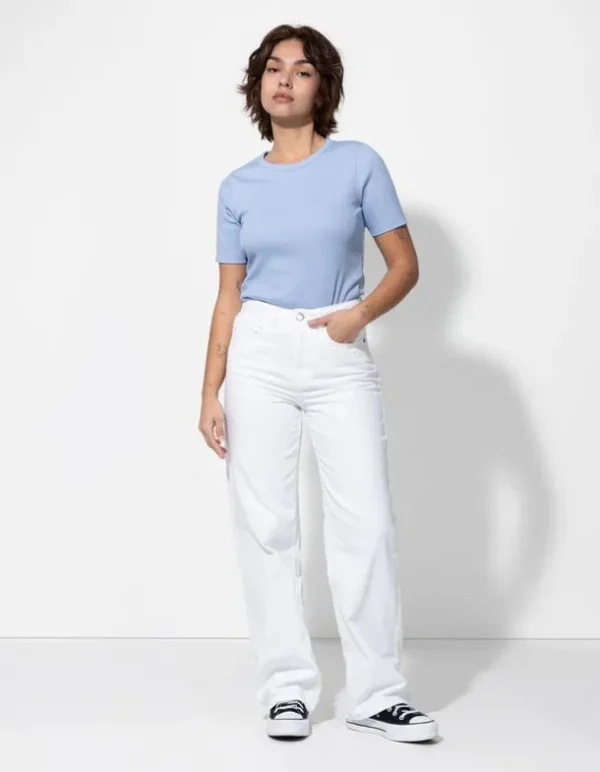 T-Shirt - Rippenstruktur - hellblau