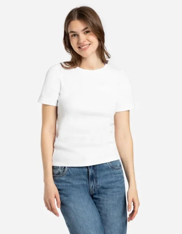 T-Shirt - Rippenstruktur - weiß