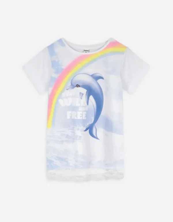 T-Shirt - Spitzenbesatz - weiß