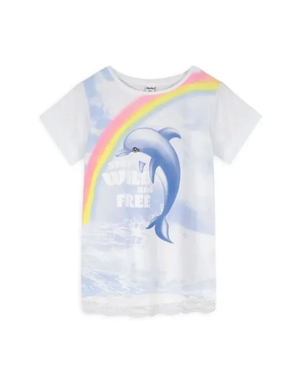 T-Shirt - Spitzenbesatz - weiß