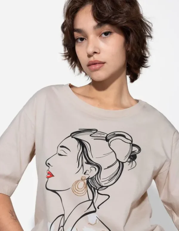 T-Shirt - Stickereien - beige
