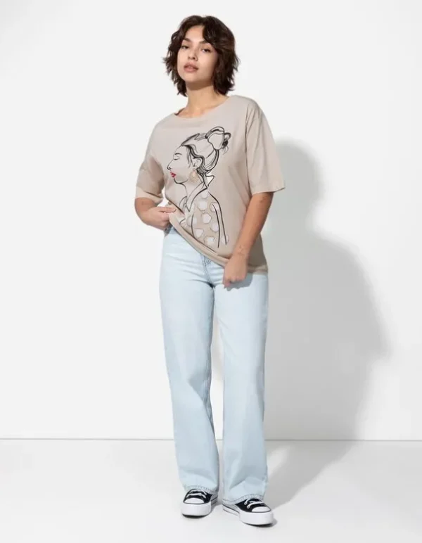 T-Shirt - Stickereien - beige