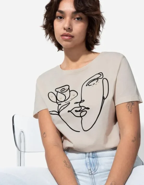 T-Shirt - Zierperlen - beige