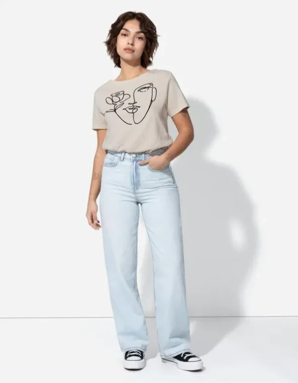T-Shirt - Zierperlen - beige