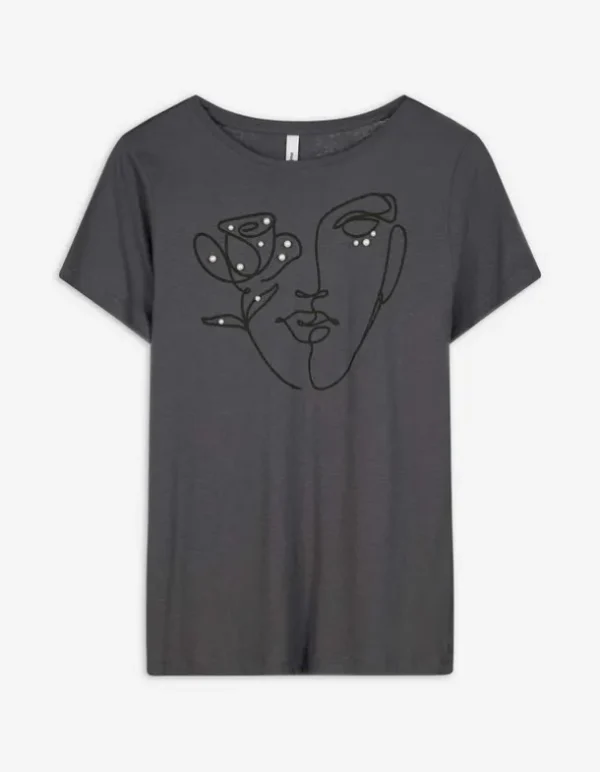 T-Shirt - Zierperlen - dunkelgrau