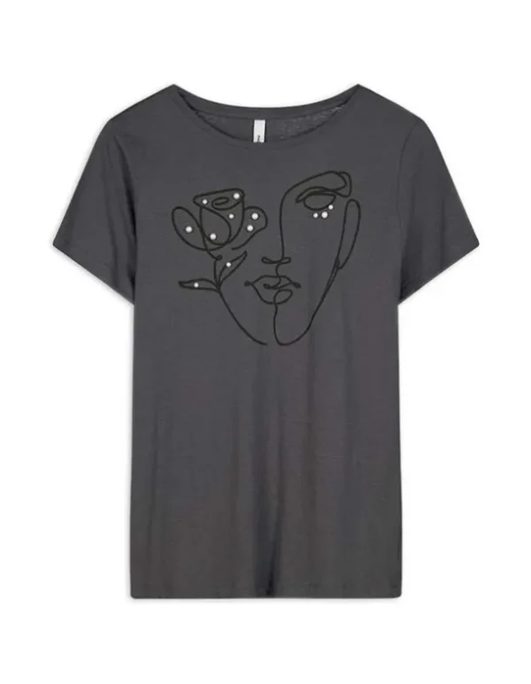T-Shirt - Zierperlen - dunkelgrau